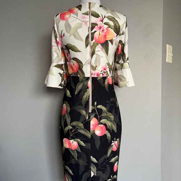 Ted Baker Areea Peach Blossom Leaves Sheath Pencil Cocktail Sheath Dress Small - Picture 9 of 16